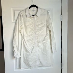 Lelis White Ruched Button Down Dress